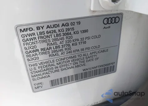 2019 Audi Q7 45 Premium/45 Se Premium from USA, damaged, VIN WA1LHAF7XKD033707